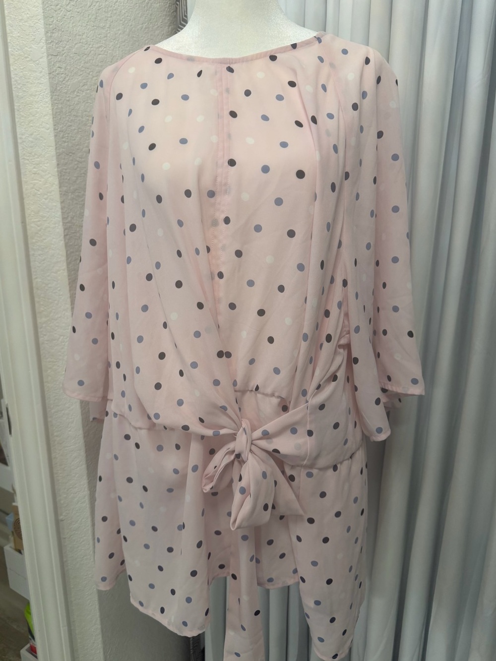 Lane Bryant NWT Pink Polka Dot Tie-Front Chiffon Blouse Tunic Top Size 26